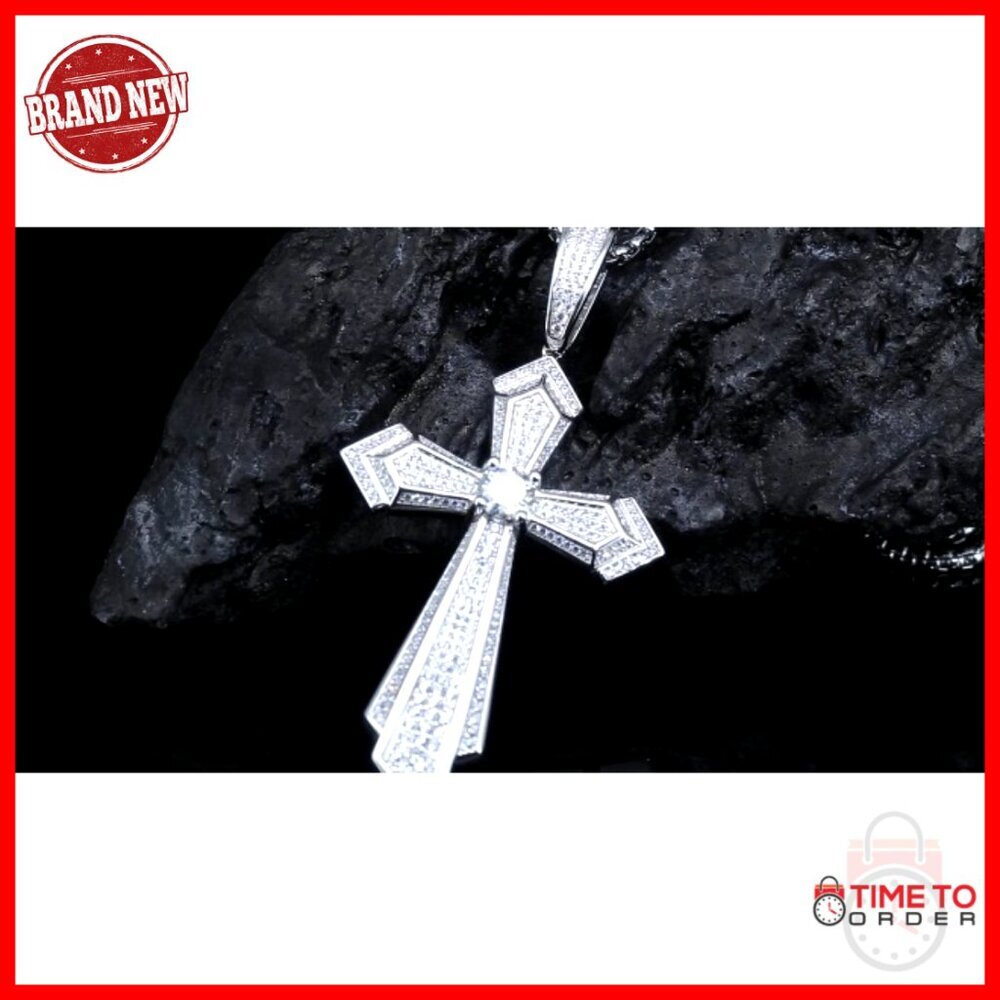 Men's Moissanite Cross Pendant Necklace S925 Silver 2.9CT Diamond Hiphop Jewelry - Picture 7 of 7